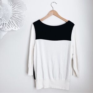 Chico’s Black & Ivory Knit Sweater GOP Long Sleeves Classic Casual Relaxed Fit